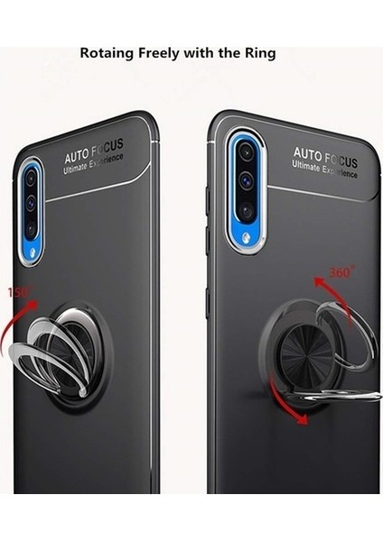 Xiaomi Redmi 6A Kılıf Silikon Yüzüklü Standlı Metal Araç Tutuculu Ravel Tpu Siyah