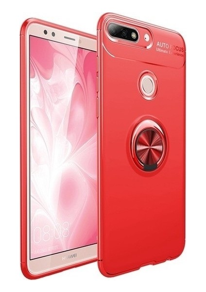 Xiaomi Redmi 6A Kılıf Silikon Yüzüklü Standlı Metal Araç Tutuculu Ravel Tpu Kırmızı