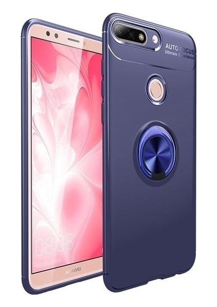 Xiaomi Redmi 6A Kılıf Silikon Yüzüklü Standlı Metal Araç Tutuculu Ravel Tpu Lacivert