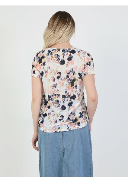 Colins Slim Fit Bisiklet Yaka Kadın Çok Renkli Kısa Kol Tişört modelleri