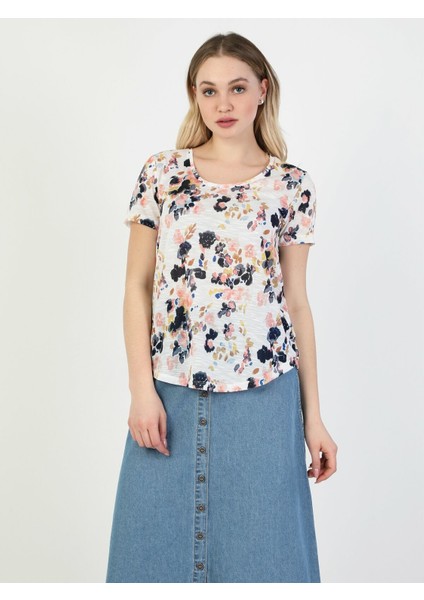 Colins Slim Fit Bisiklet Yaka Kadın Çok Renkli Kısa Kol Tişört indirimleri