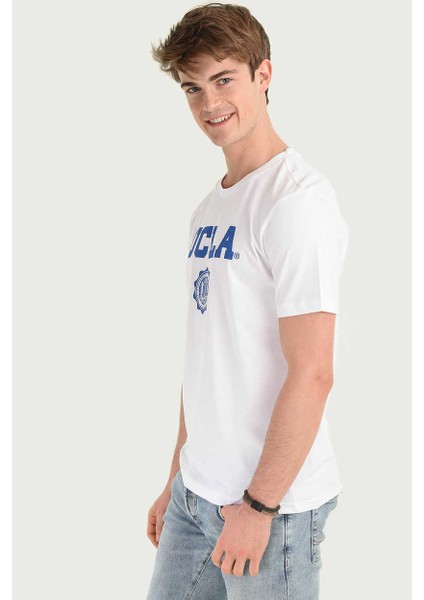 Gayley Beyaz Bisiklet Yaka Baskılı Standard Fit Erkek Tshirt fiyatları