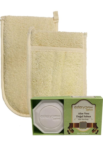 Ipek Naturel Kabak Lifi Kese Çift Taraflı El Geçmeli + Aloe Vera (Aloevera) Sabunu Banyo Hamam Kesesi Spa Seti