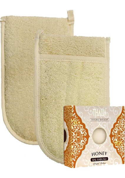 Ipek Naturel Kabak Lifi Kese Çift Taraflı El Geçmeli + Bal Sabunu Banyo Hamam Kesesi Spa Seti