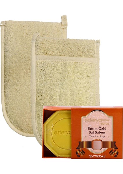 Ipek Naturel Kabak Lifi Kese Çift Taraflı El Geçmeli + Bıttım Sabunu Banyo Hamam Kesesi Spa Seti