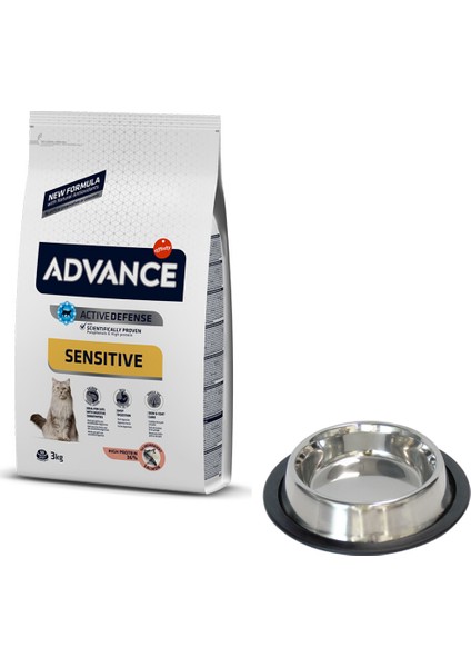 Sensitive Somonlu Yetişkin Kedi Maması 3 kg + Çelik Mama Kabı