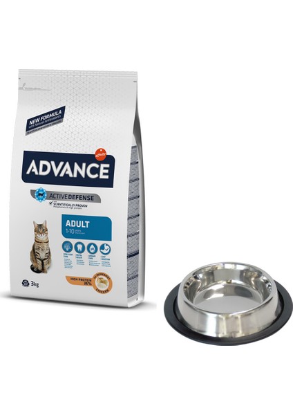 Tavuklu Pirinçli Yetişkin Kedi Maması 3 kg + Çelik Mama Kabı