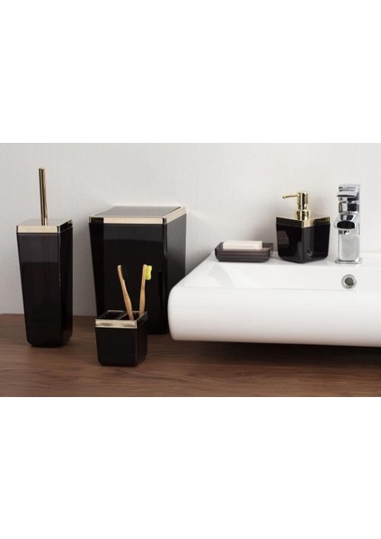 Toskana Şeffaf Siyah Altın Banyo Seti