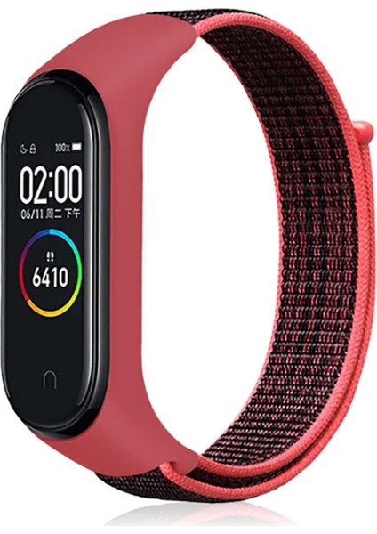 Xiaomi Mi Band 3 Kılıf Kumaş CırtCırt Kordon Velcro Bordo