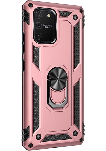 Samsung Galaxy S10 Lite Kılıf Vega Standlı Yüzüklü Mıknatıslı+Nano Glass Bronz