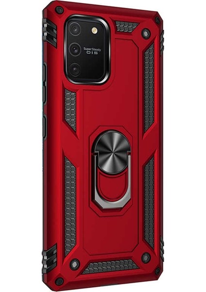 S10 Lite Kılıf Tank Koruma Vega Standlı Yüzüklü Mıknatıslı Kırmızı