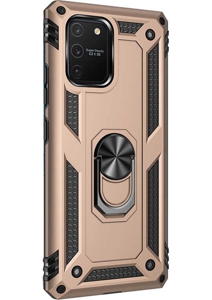Samsung Galaxy S10 Lite Kılıf Vega Standlı Yüzüklü Mıknatıslı+Nano Glass Gold