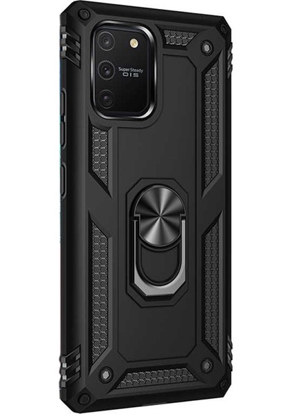 Samsung Galaxy S10 Lite Kılıf Vega Standlı Yüzüklü Mıknatıslı+Nano Glass Siyah