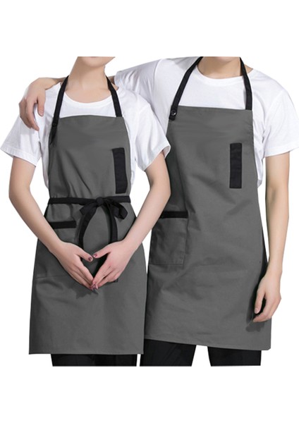 Nakışlı Boyundan Askılı Master Chef Barista Mutfak İş Önlüğü Garson Kuaför Tattoo Önlük Gri