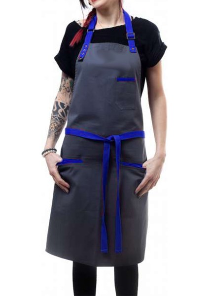 Nakışlı Boyundan Askılı Master Chef Barista Mutfak İş Önlüğü Garson Kuaför Tattoo Önlük Saks Mavi