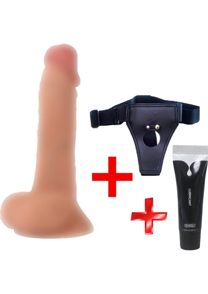 Ekstra Yumuşak Soft Pürüzsüz Silikondan 19 cm Kemerli Penis + Jel