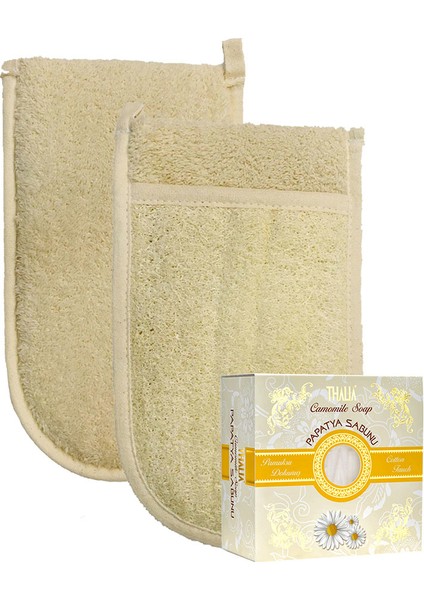 Ipek Naturel Kabak Lifi Kese Çift Taraflı El Geçmeli + Papatya Sabunu Banyo Hamam Kesesi Spa Seti