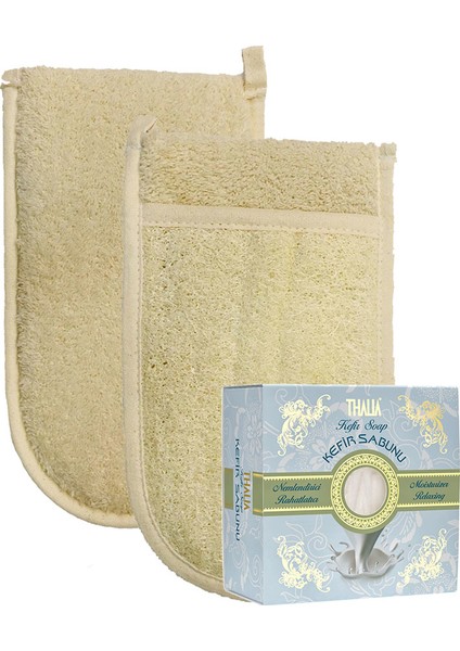 Ipek Naturel Kabak Lifi Kese Çift Taraflı El Geçmeli + Kefir Sabunu Banyo Hamam Kesesi Spa Seti