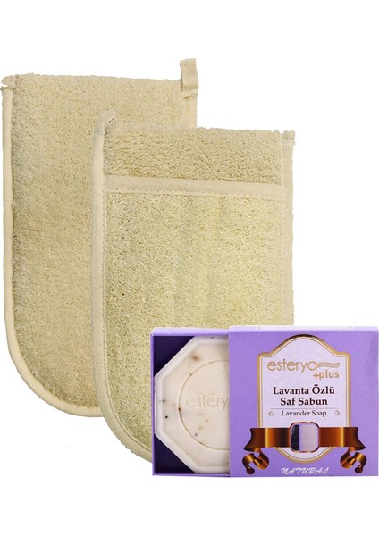 Ipek Naturel Kabak Lifi Kese Çift Taraflı El Geçmeli + Lavanta Sabunu Banyo Hamam Kesesi Spa Seti