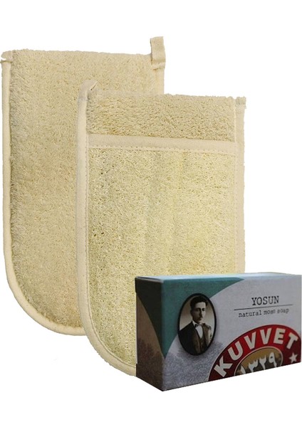 Ipek Naturel Kabak Lifi Kese Çift Taraflı El Geçmeli + Yosun Sabunu Banyo Hamam Kesesi Spa Seti