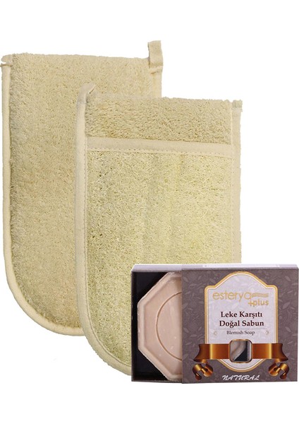 Ipek Naturel Kabak Lifi Kese Çift Taraflı El Geçmeli + Leke Karşıtı Sabunu Banyo Hamam Kesesi Spa Seti