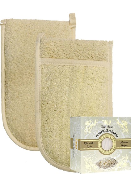 Ipek Naturel Kabak Lifi Kese Çift Taraflı El Geçmeli + Pirinç Sabunu Banyo Hamam Kesesi Spa Seti