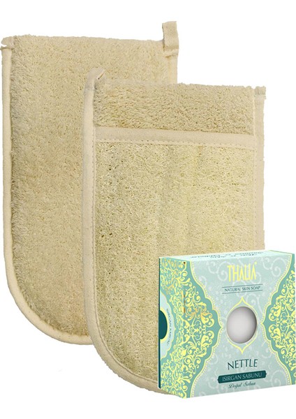 Ipek Naturel Kabak Lifi Kese Çift Taraflı El Geçmeli + Isırgan Sabunu Banyo Hamam Kesesi Spa Seti