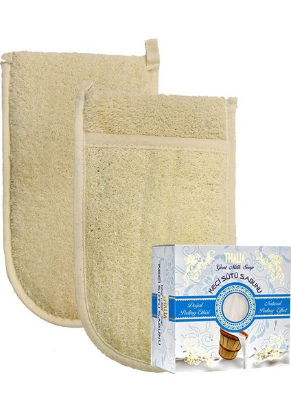 Ipek Naturel Kabak Lifi Kese Çift Taraflı El Geçmeli + Keçi Sütü Sabunu Banyo Hamam Kesesi Spa Seti