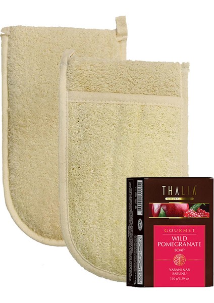 Ipek Naturel Kabak Lifi Kese Çift Taraflı El Geçmeli + Yabani Nar Sabunu Banyo Hamam Kesesi Spa Seti