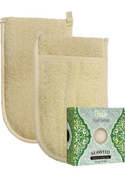 Ipek Naturel Kabak Lifi Kese Çift Taraflı El Geçmeli + Yosun Sabunu Banyo Hamam Kesesi Spa Seti