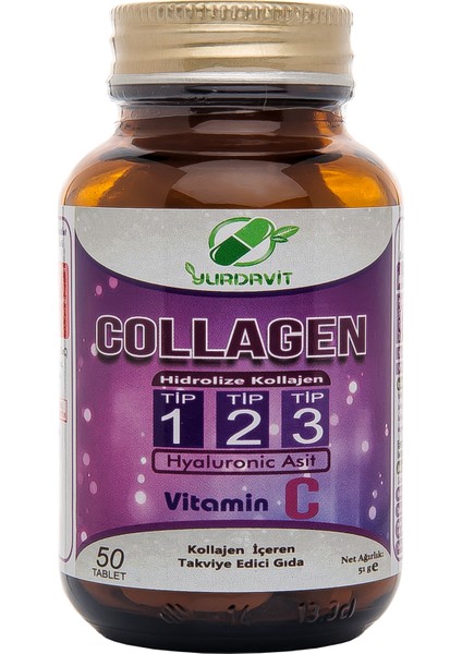 Hidrolize Collagen () Type (Tip) 1-2-3 Hyaluronic Acid Vitamin C 2 Adet 50 Tablet