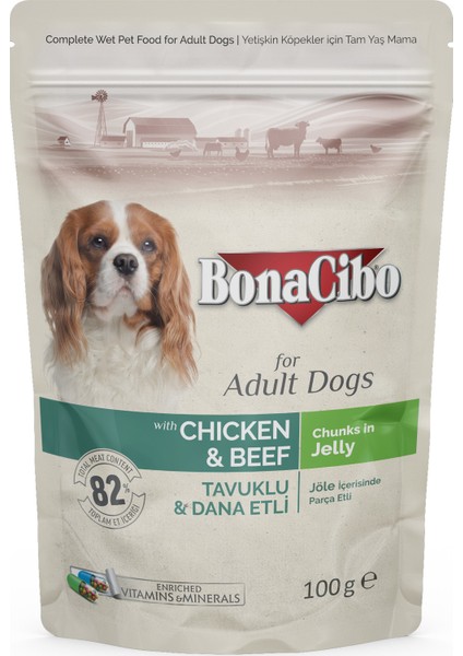 Jöleli Tavuklu-Dana Etli Pouch Yetişkin Köpek Yaş Maması 100 gr