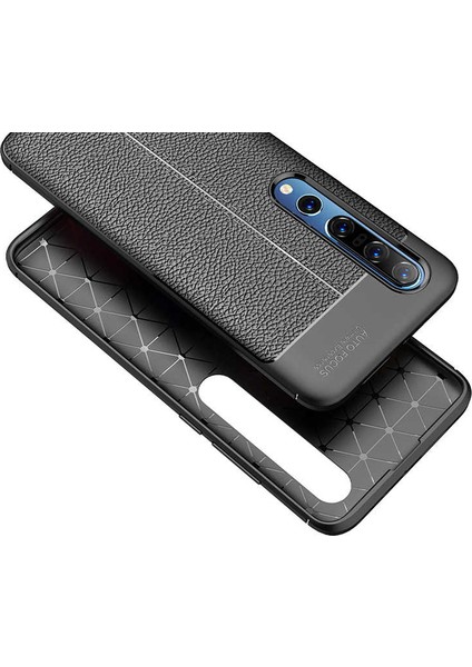 Case 4U Xiaomi Mi 10 Kılıf Rugan Armor Deri Görünümlü Yüksek Kalite Silikon Niss Lacivert