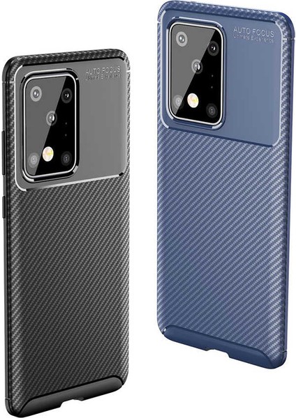 Case 4U S20 Ultra Uyumlu Kılıf Rugged Armor Karbon Desenli Lüx Negro Silikon Arka Kapak Siyah