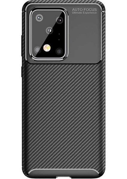 Case 4U S20 Ultra Uyumlu Kılıf Rugged Armor Karbon Desenli Lüx Negro Silikon Arka Kapak Siyah