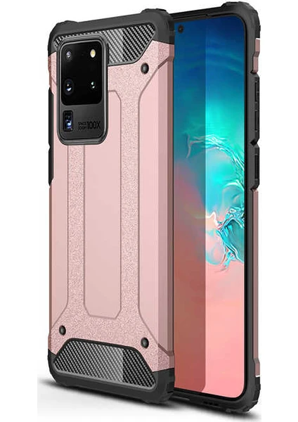 Case 4U Galaxy S20 Ultra Kılıf Military Armor Çift Katmanlı Crash Silikon Kılıf Rose Gold