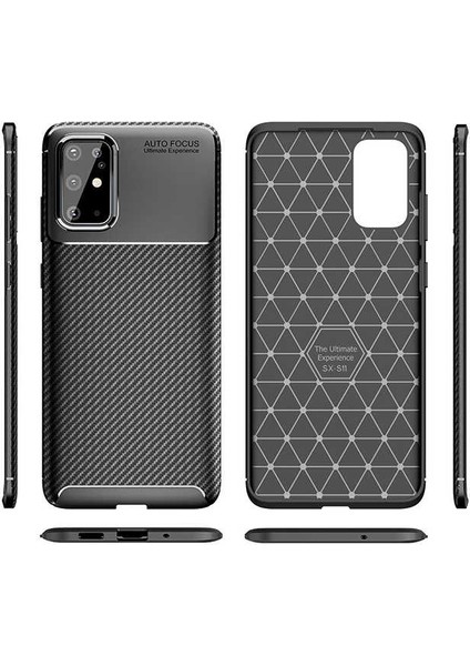 Case 4U S20 Plus Uyumlu Kılıf Rugged Armor Karbon Desenli Lüx Negro Silikon Arka Kapak Siyah