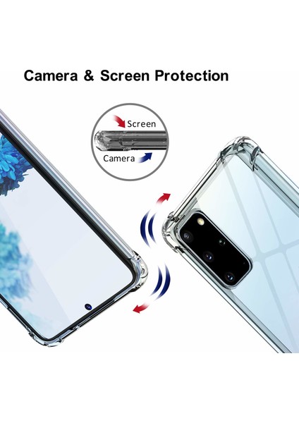 Case 4U Samsung Galaxy S20 Plus Uyumlu Kılıf Köşe Korumalı Darbe Emici Anti Shock Arka Kapak Şeffaf