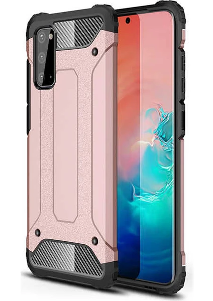 Case 4U Galaxy S20 Kılıf Military Armor Çift Katmanlı Crash Silikon Kılıf Rose Gold