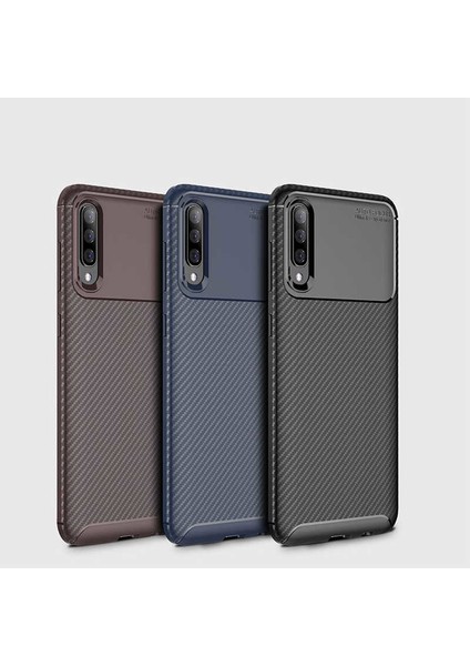 Samsung Galaxy A30S - A50 - A50S Uyumlu Kılıf Karbon Desenli Sert Silikon Arka Kapak Negro Siyah