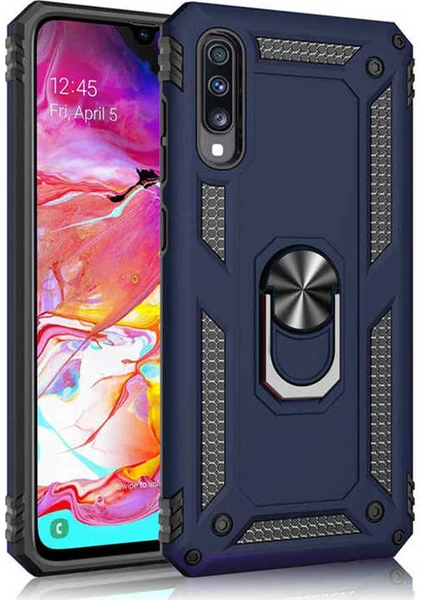 Case 4U Samsung Galaxy A30S - A50 - A50S Uyumlu Kılıf Çift Katmanlı Yüzüklü Manyetik Vega Kapak Lacivert