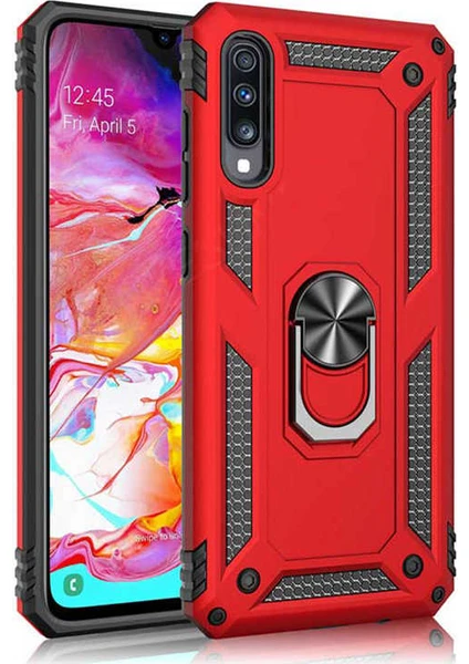 Case 4U Samsung Galaxy A30S - A50 - A50S Kılıf Çift Katmanlı Yüzüklü Manyetik Vega Kapak Kırmızı