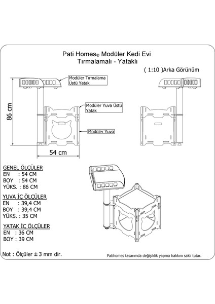 Pati Homes Modüler Kedi Evi Yatak + Tırmalama