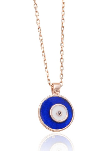 Lacivert Mineli Yuvarlak Göz Kolye - Rose