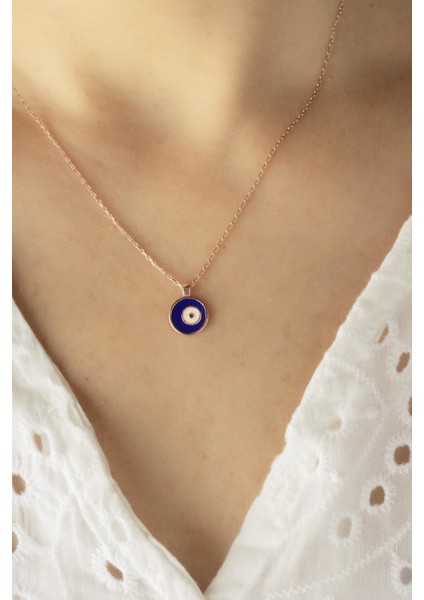 Lacivert Mineli Yuvarlak Göz Kolye - Rose fiyatları