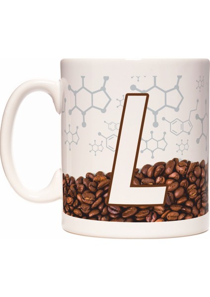 L Harfli Kahve Kafein Tasarımlı Baş Harf Kupa Bardak