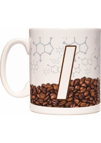 I Harfli Kahve Kafein Tasarımlı Baş Harf Kupa Bardak