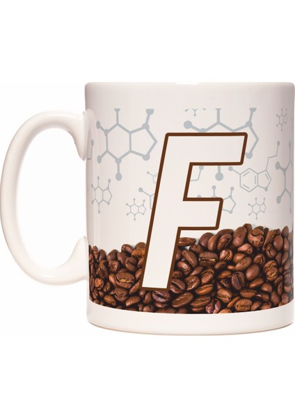 F Harfli Kahve Kafein Tasarımlı Baş Harf Kupa Bardak