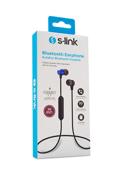 S-link SL-BT45 TF Card + Bluetooth Kulak İçi Mavi Mikrofonlu Kulaklık