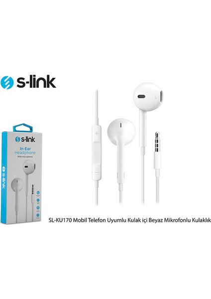 S-link SL-KU170 Kulak İçi Beyaz Mikrofonlu Kulaklık